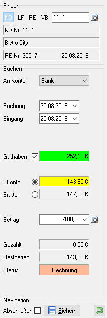 Die Seitenleiste im Register Buchhaltung