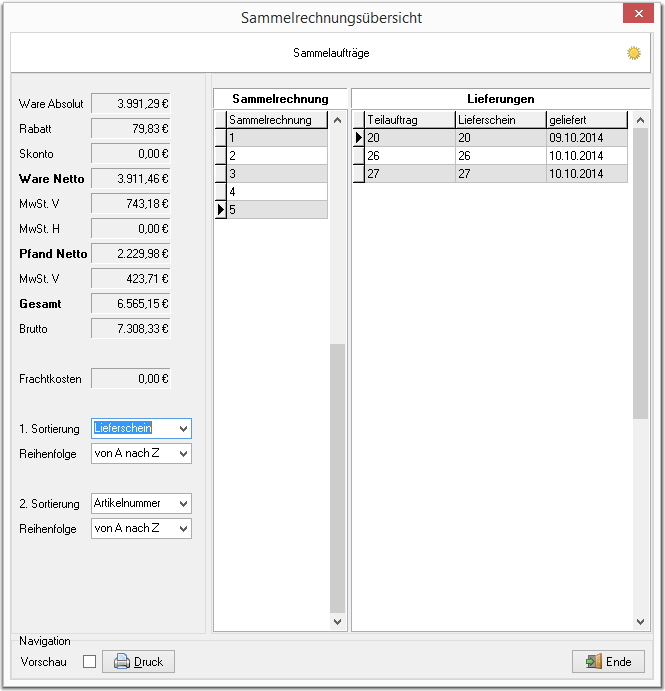 Die Sammelrechnungsübersicht